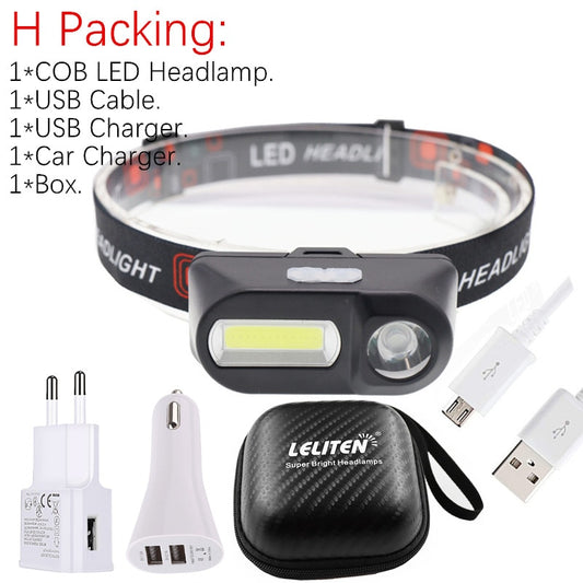 Portable mini LED Headlamp USB Camping Head lamp