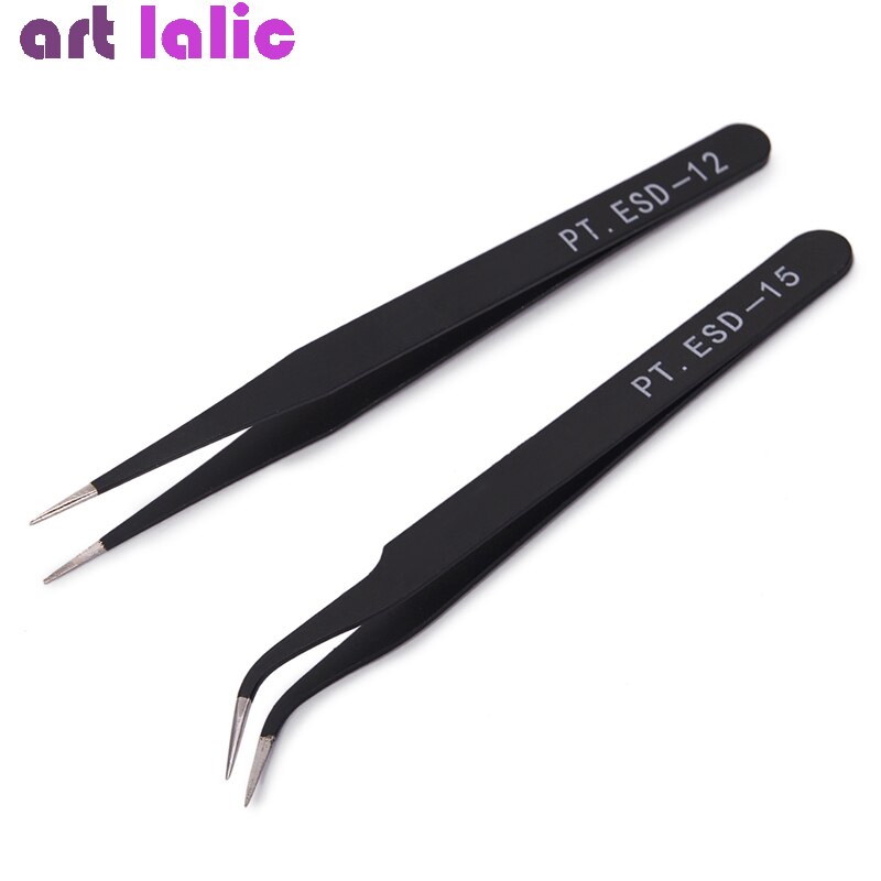 Beauty Stainless Steel Curved Straight Black Tweezer Nail Art