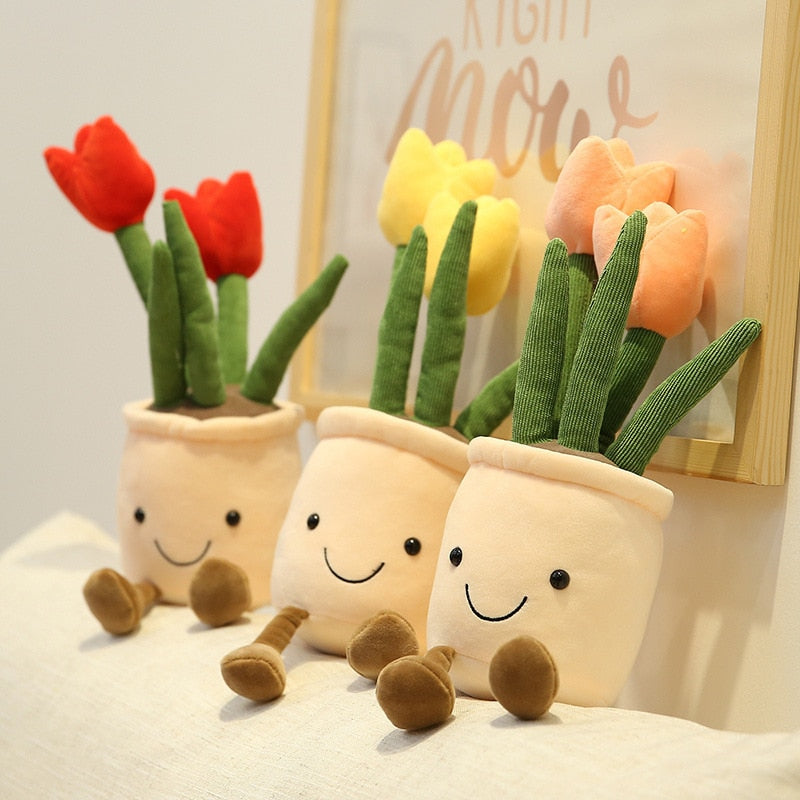 Lifelike Tulip & Succulent Plants Plush Stuffed Toys Soft Bookshelf