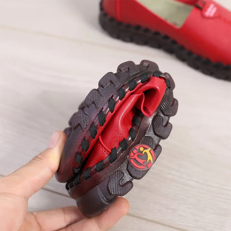 Mother comfortable leather summer shoes women black flats