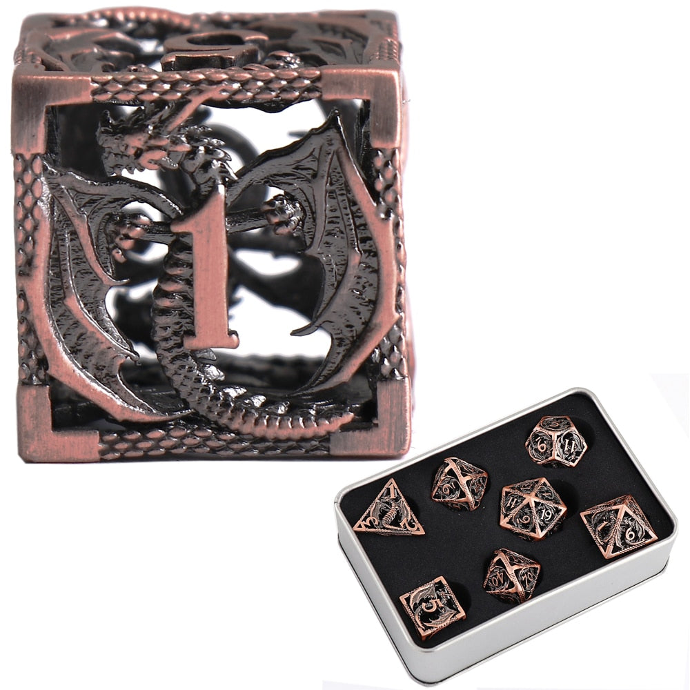 Metal Dice DND Set Role-Playing Copper Hollow polyhedral