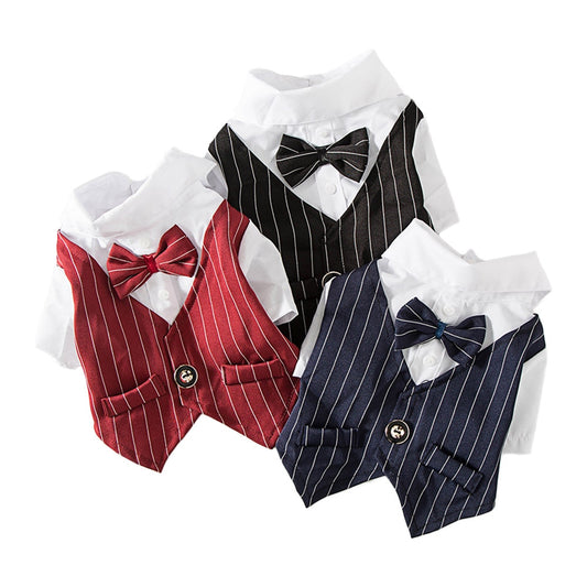 Gentleman Dog Clothes Wedding Suit Formal Shirt Bowtie Tuxedo