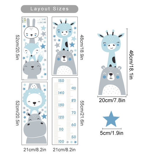 Cartoon Baby Height Measurement Lion Animals Wall Sticker