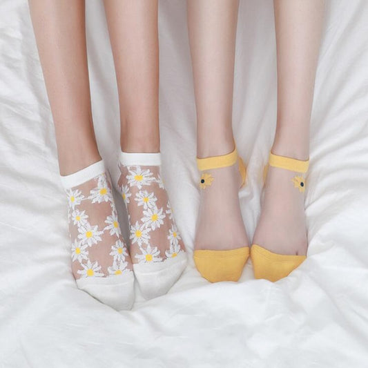 Korea Daisy Socks Women Transparent Thin Chiffon Socks