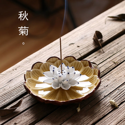 Ceramic joss stick lotus incense burner
