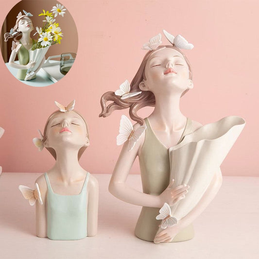Resin Butterfly Figurine Bouquet Girl Ornaments Sculpture Statue