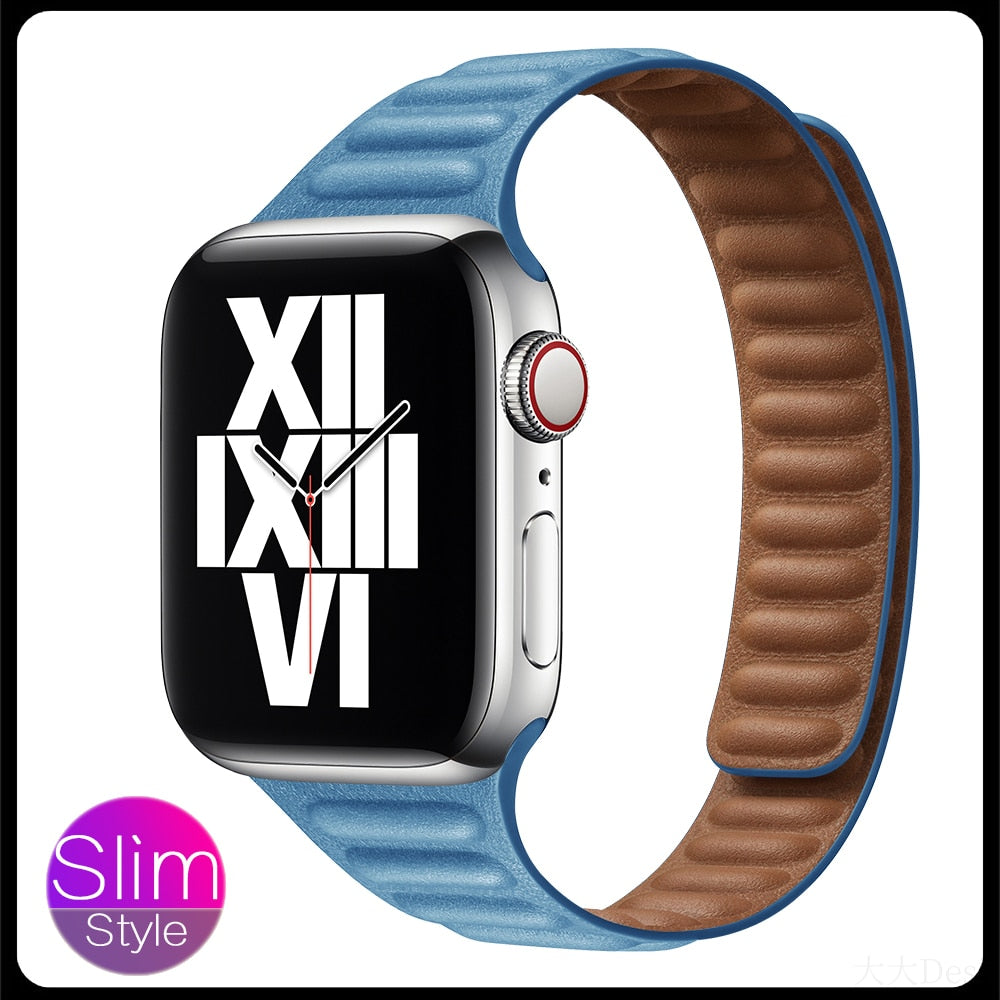 Leather link loop Magnetic strap For apple watch band