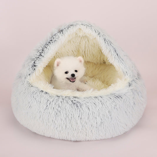 2 In 1 Pet Bed House Long Plush Bed Donut Cave
