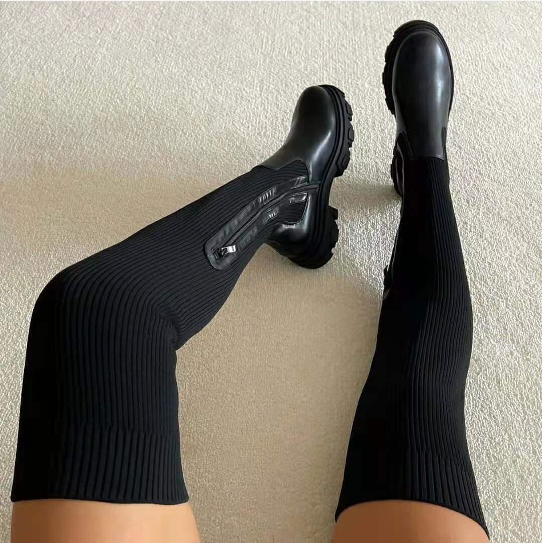 Women Thick Sole Boots Knitting Sock