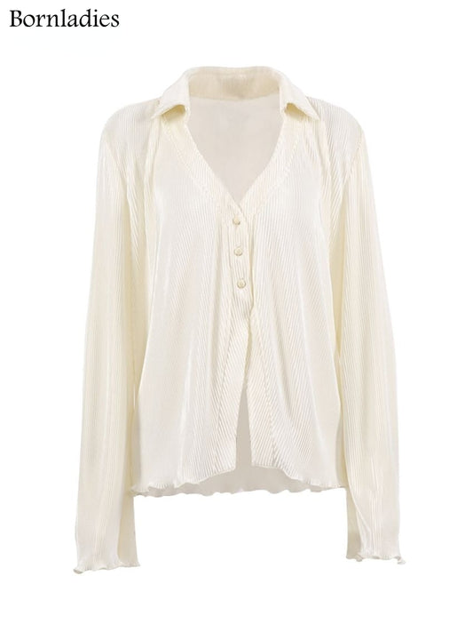 Green Vintage Flare Sleeve Blouse Casual Oversize Single Breasted
