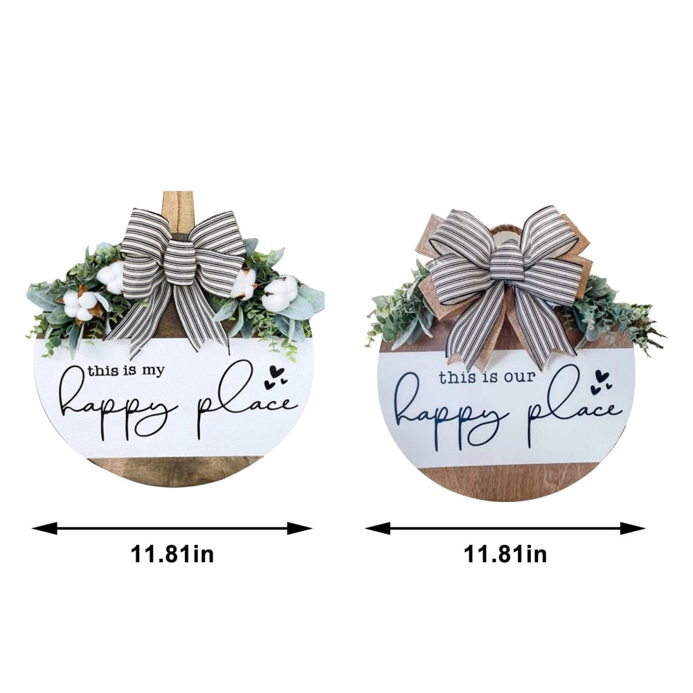 Wooden Door Sign Wall Hanging Wreath Natural Decoration