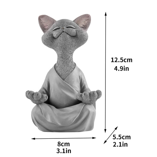 Whimsical Black Buddha Cat Figurine Meditation Yoga