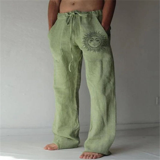 Linen Cotton Casual Trousers Sun Flower Pants