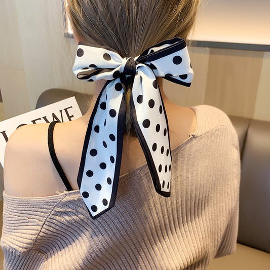 Retro Letters Hair Streamer Hounds tooth Ponytail Holder