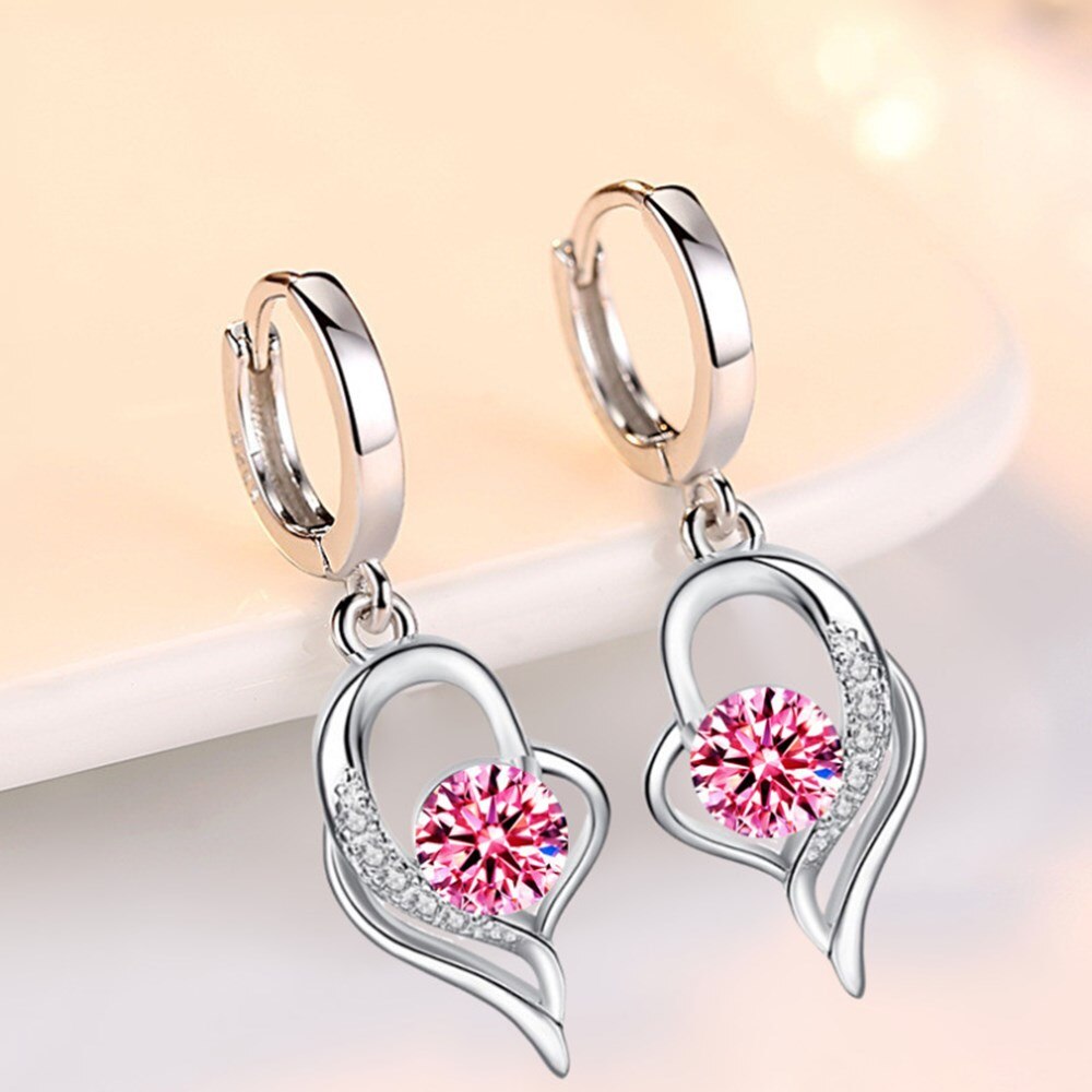 New Pink Silver Color Earrings Woman Fashion Jewelry
