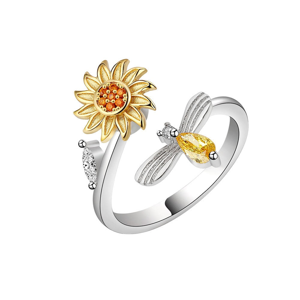 Spinning Sunflower Bee Anxiety Ring