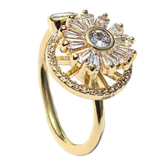 Fidget Spinner Rings for Women Cubic Zirconia Sunflower