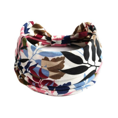 Flower Print Wide Headbands Vintage Knot Elastic