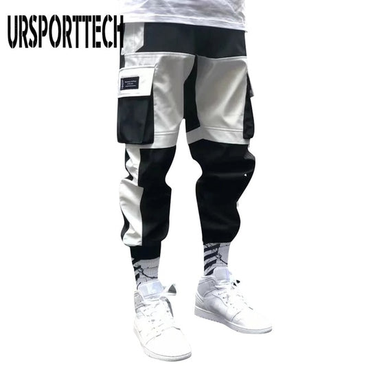 Hip Hop Joggers Men Letter Ribbons Cargo Pants