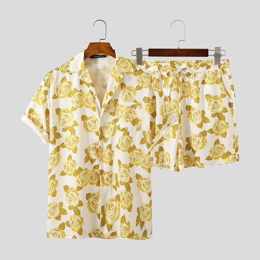 Men Hawaiian Sets Printing Summer Short Sleeve