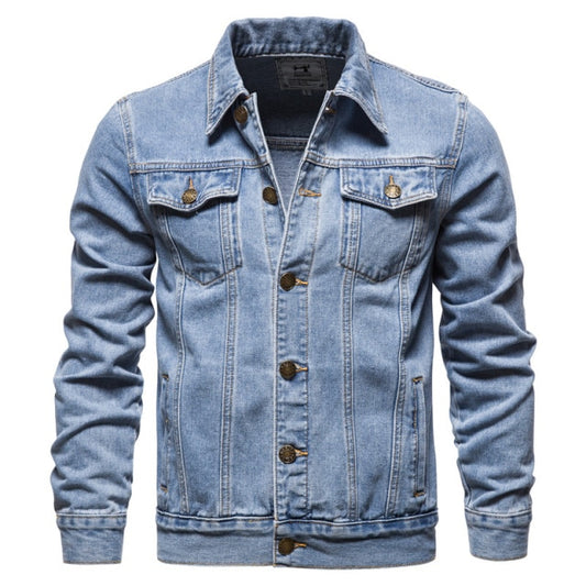 Denim Jacket Men Casual Solid Color Lapel