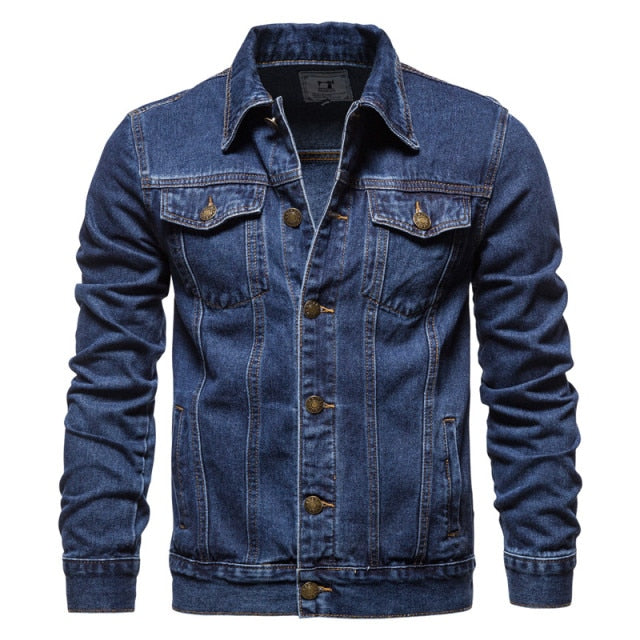 Denim Jacket Men Casual Solid Color Lapel