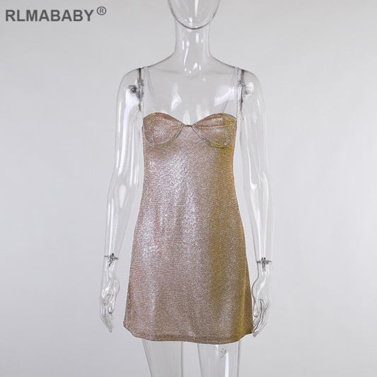 Sexy Bright Silk Diamond Women Mini Dress