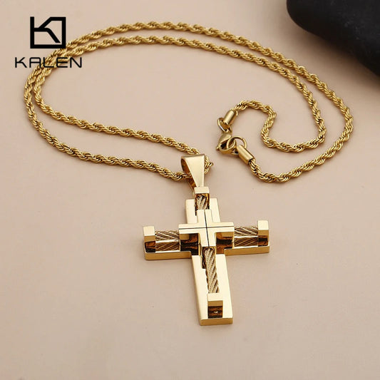 AlertTrendy's Shiny Three Layer Cross Chain Necklaces for Men