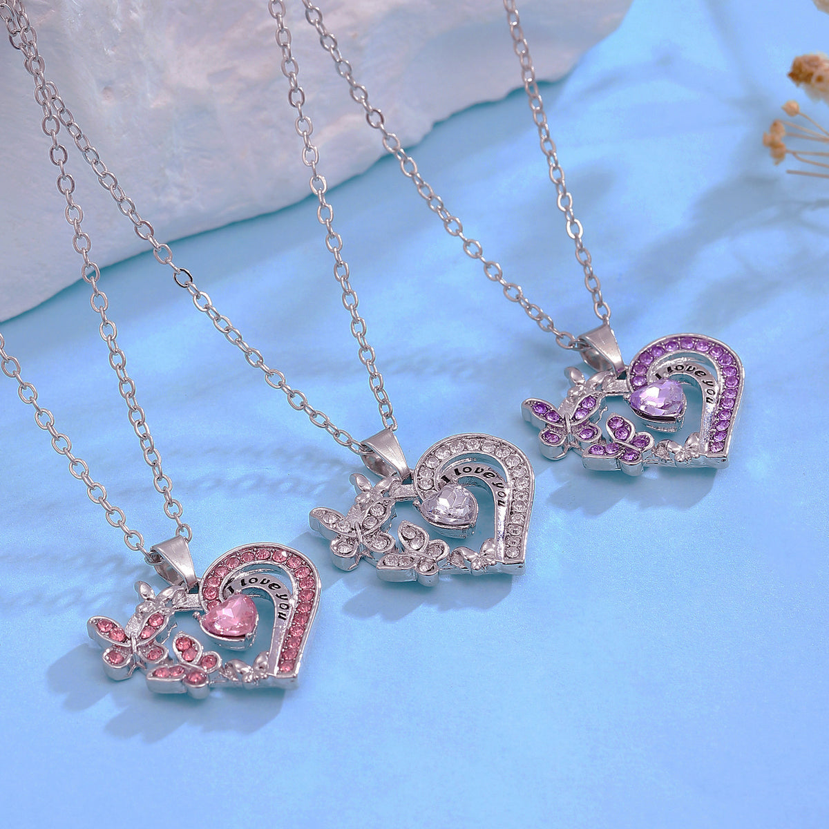 Ins Butterfly Love Necklace With Rhinestones Fashion