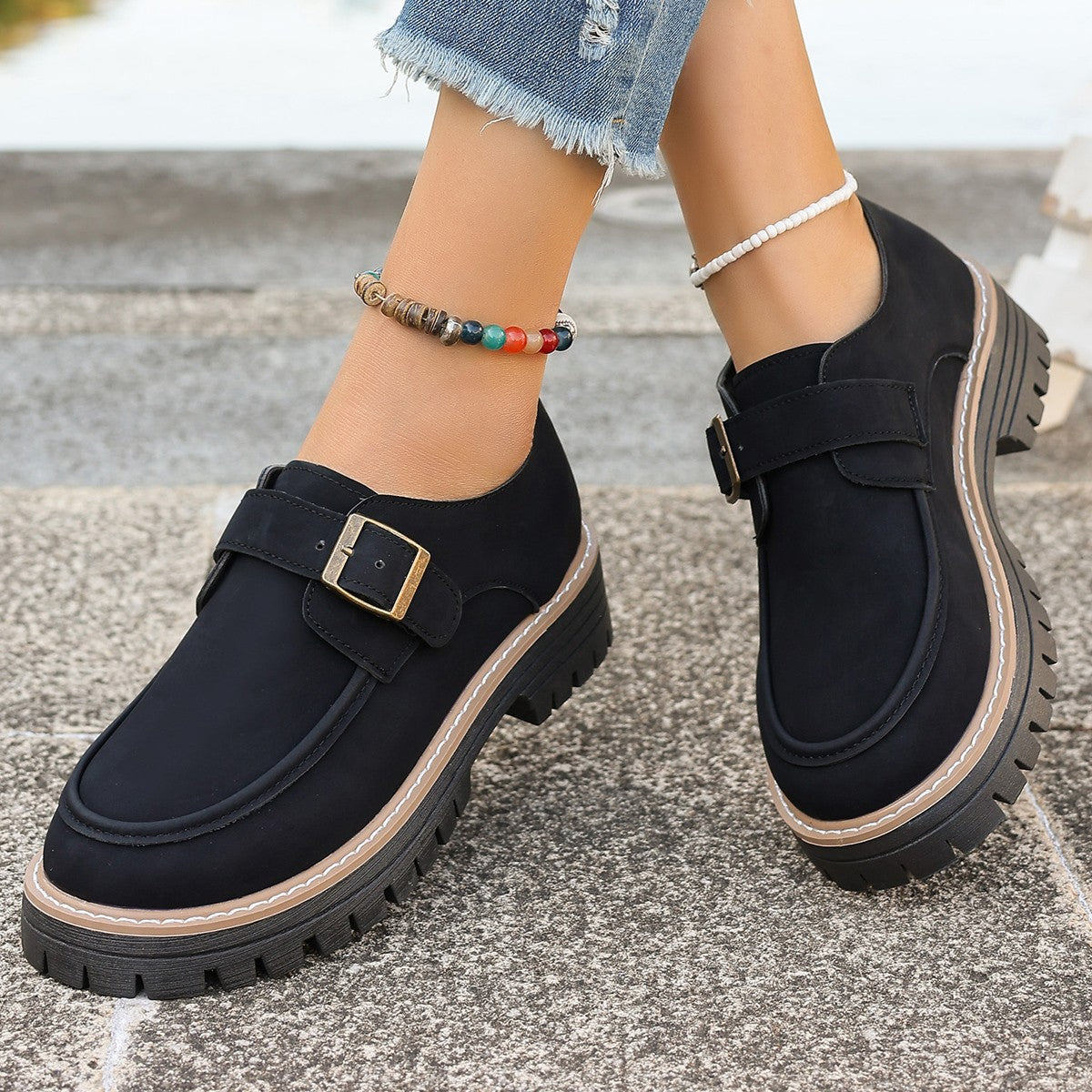 Fashion Buckle Loafers For Women British Style