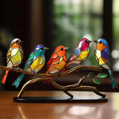 Stained Birds On Branch Desktop Ornaments For Bird Lover Home Decor