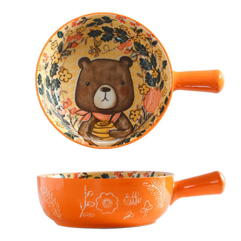 Cartoon Salad Ceramic Handle Noodle Bowl