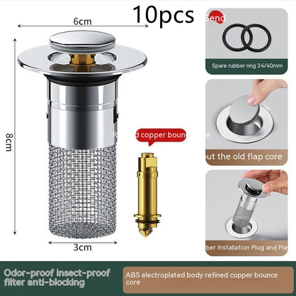 Long Pop-Up Sink Drains Filter Bathroom Press Bounce