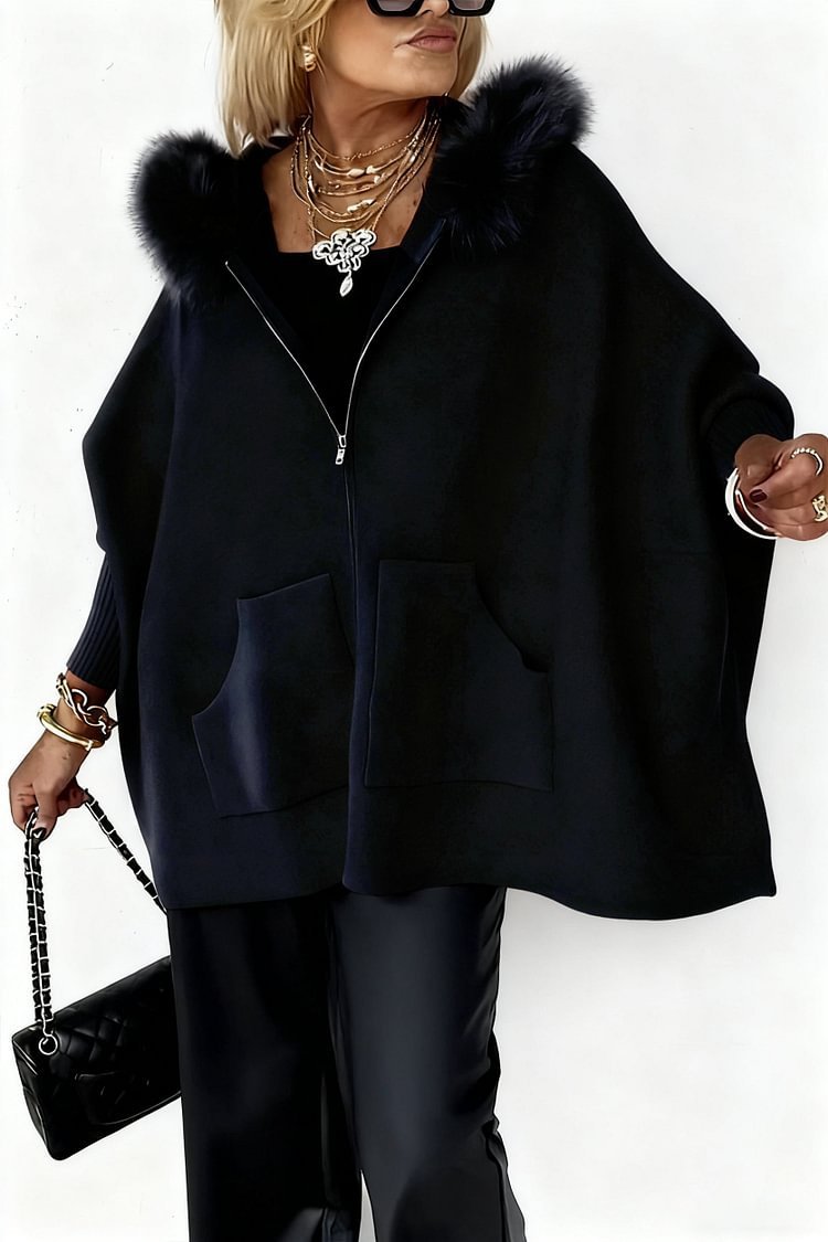 Ins Plush Hooded Cardigan Fashion Warm Pockets Zip-up Knitted