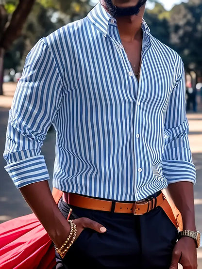 Ins Stripe Printed Long Sleeve Shirt Men Fashion
