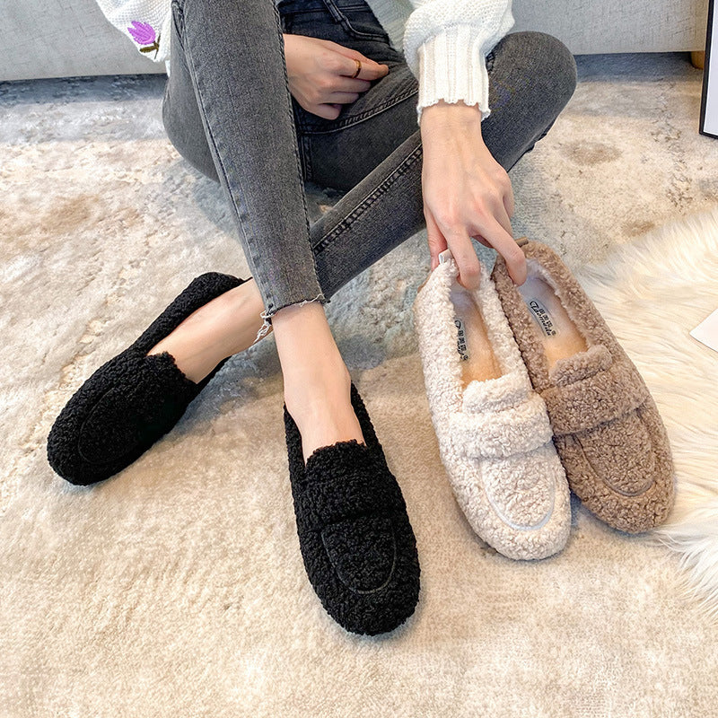 Winter Plush Flats Shoes Ins Fashion Slip On Loafers