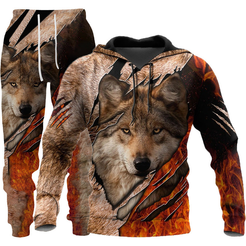 3D Wolf Print Tracksuit Men Sportswear Hooded Sweatsuit