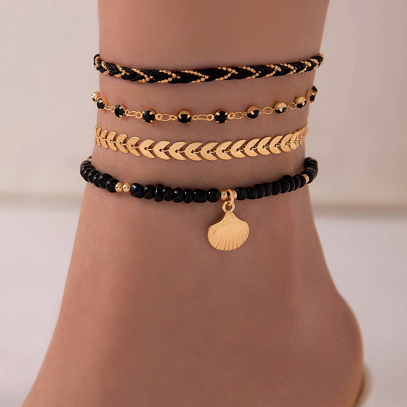 4pcs Set Bohemian Woven Rope Foot Chain For Men And Women