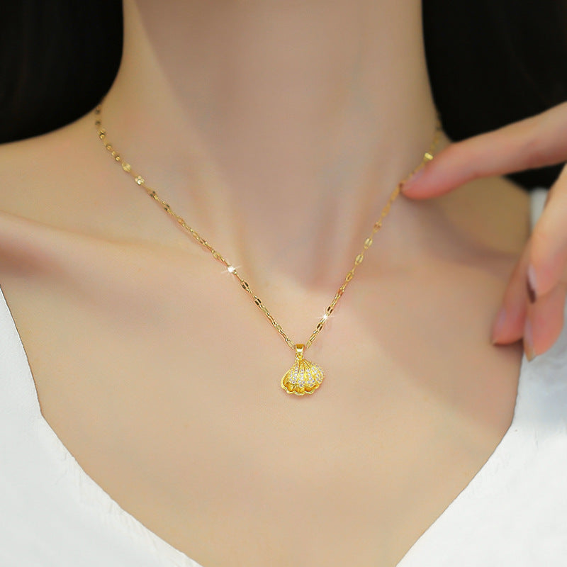 Shell Pearl Necklace With Rhinestones Jewelry