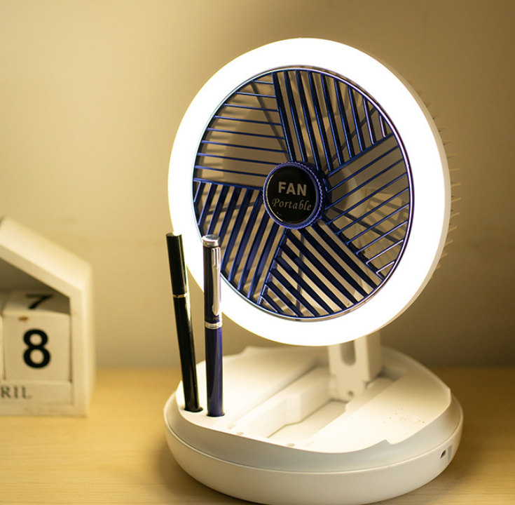 USB Charging Foldable Table Fan With LED Light 4 Speed Adjustable Fan