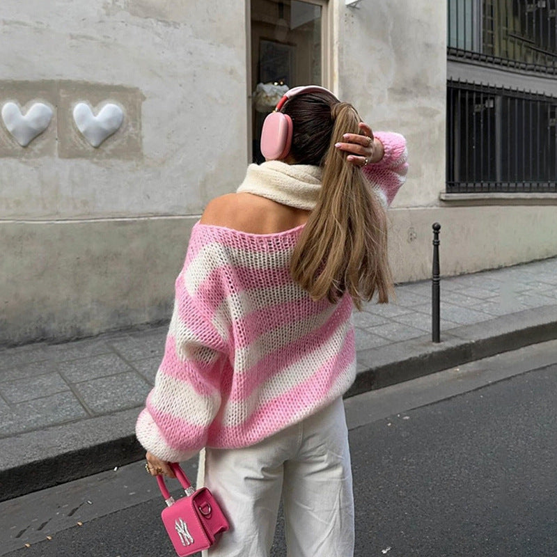 Loose Striped Pullover Sweater Fashion Versatile