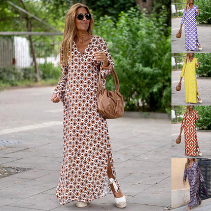 Summer Geometric Printed V-neck Long Dress