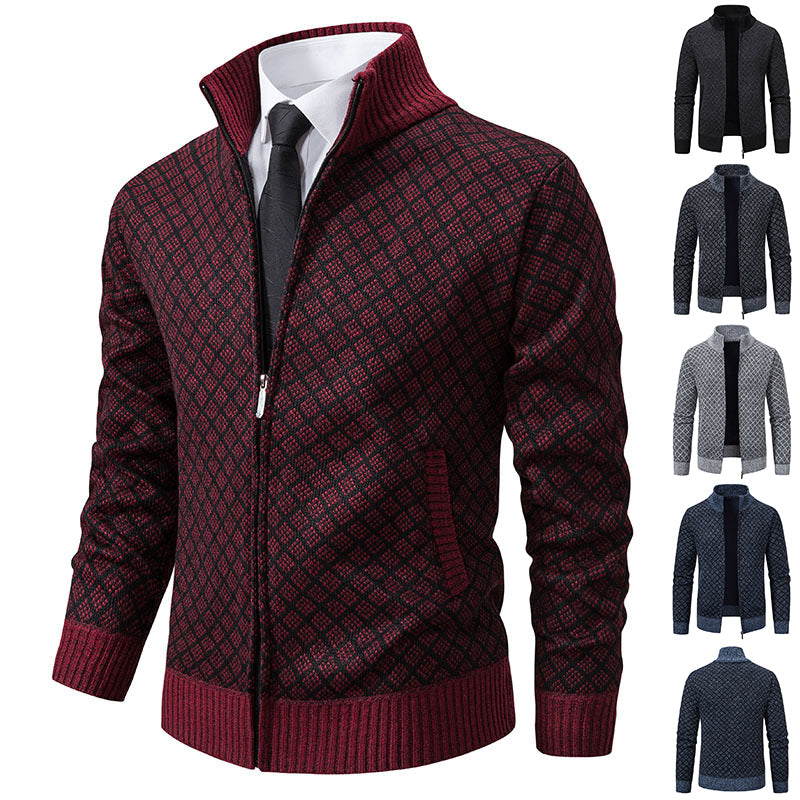 Thickened Plaid Print Jacket Cardigan Fashion Slim Fit Zipper