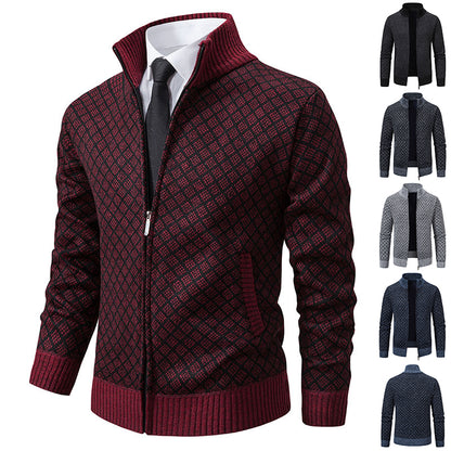 Thickened Plaid Print Jacket Cardigan Fashion Slim Fit Zipper