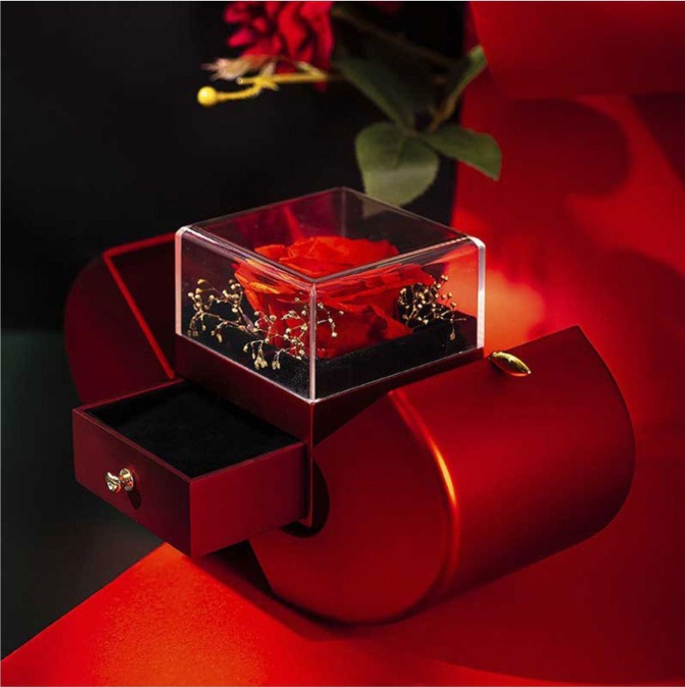 Fashion Jewelry Box Red Apple Christmas Gift Necklace Eternal Rose
