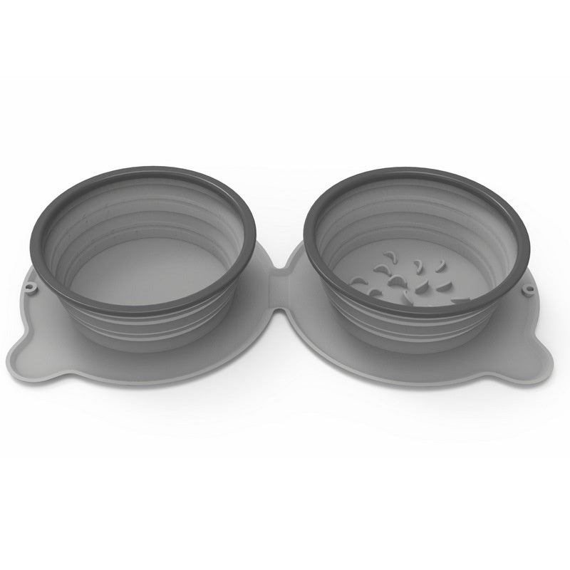 Portable Silicone Double Dog Food Bowls Foldable