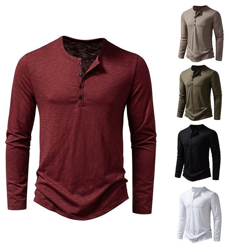 Men's Long-sleeved T-shirt Fashion Casual Solid Color Pullover