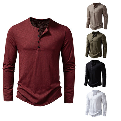 Men's Long-sleeved T-shirt Fashion Casual Solid Color Pullover
