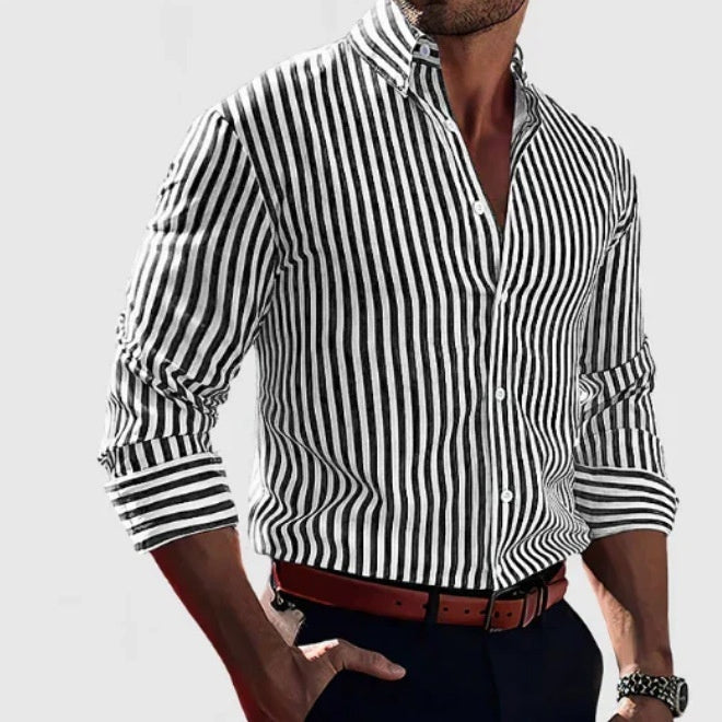 Ins Stripe Printed Long Sleeve Shirt Men Fashion