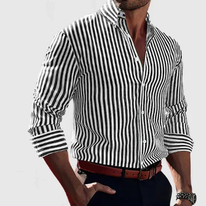 Ins Stripe Printed Long Sleeve Shirt Men Fashion